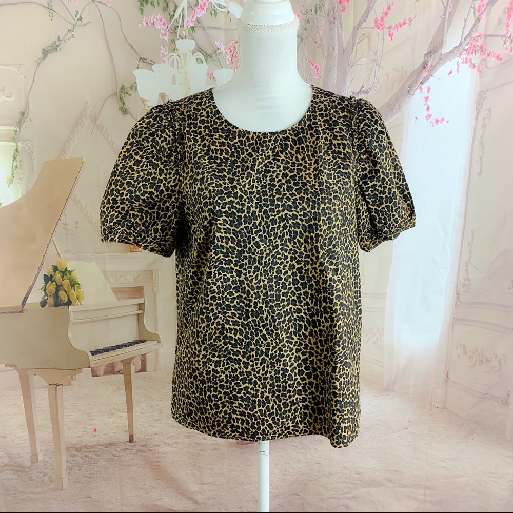 J Crew Puff-sleeve top in leopard print cotton pop - Picture 2 of 10